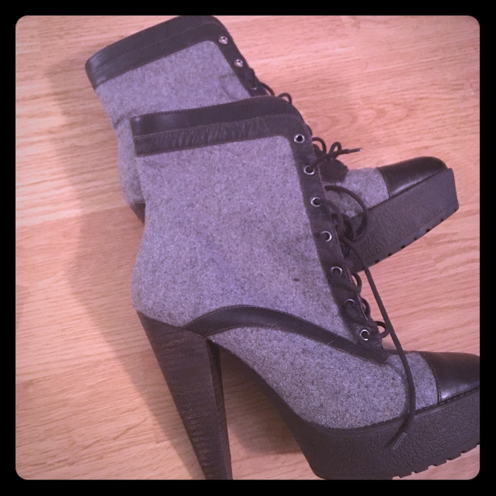 Grey and Brown Shoe Boots; Barely Woren